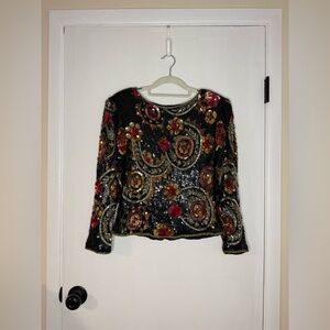 Embellished vintage Scala Black and Gold Women's Top